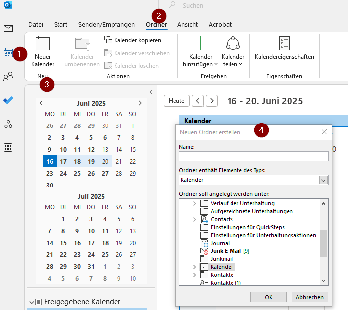 Kalender anlegen - Option 1