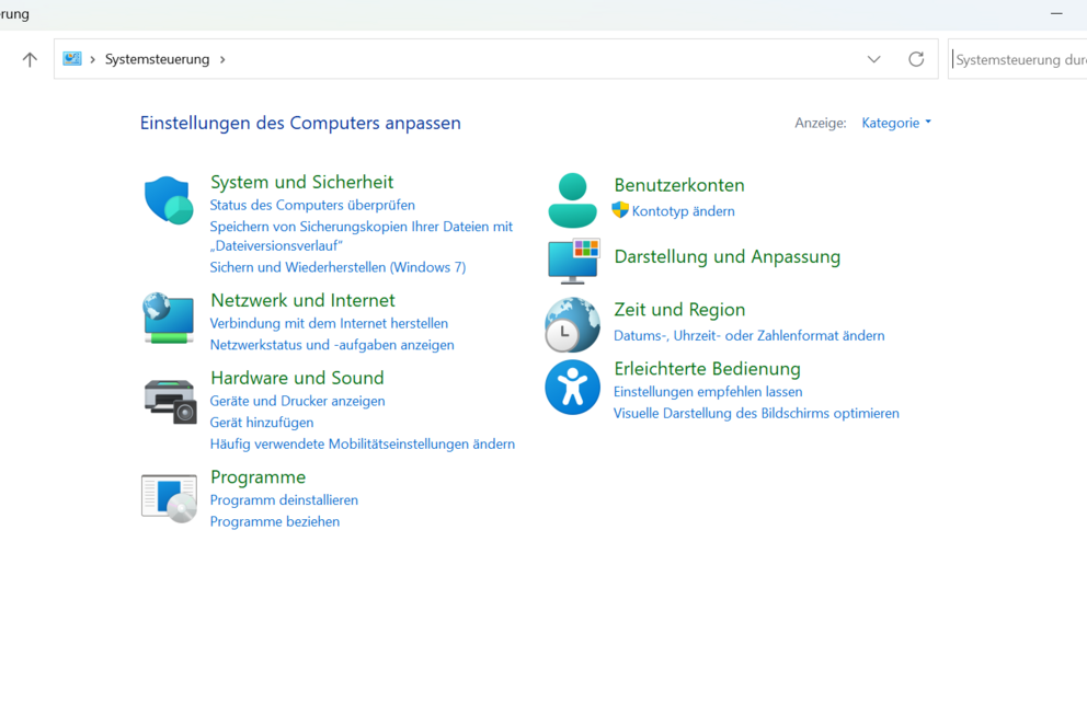 Systemeinstellungen in Windows 11