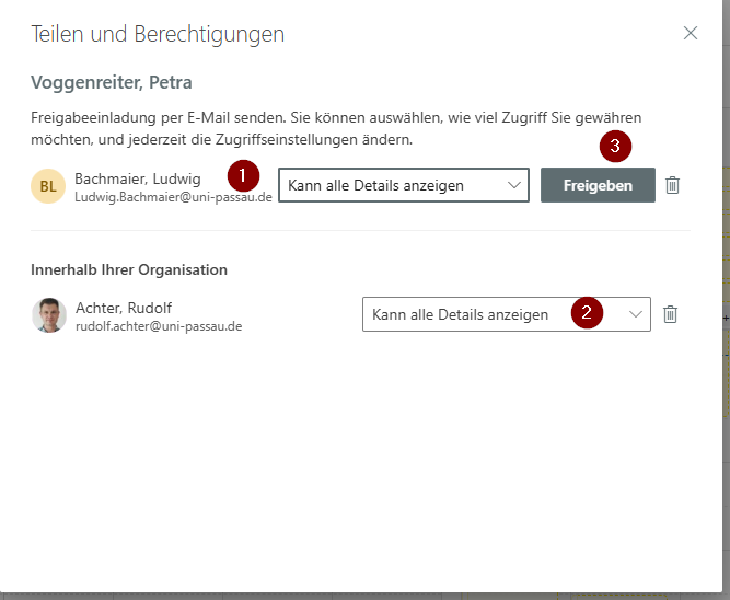 Kalender Freigeben - Person wählen