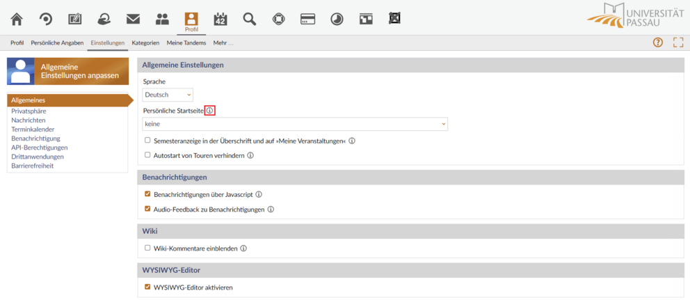 Allgemeine Profileinstellungen StudIP