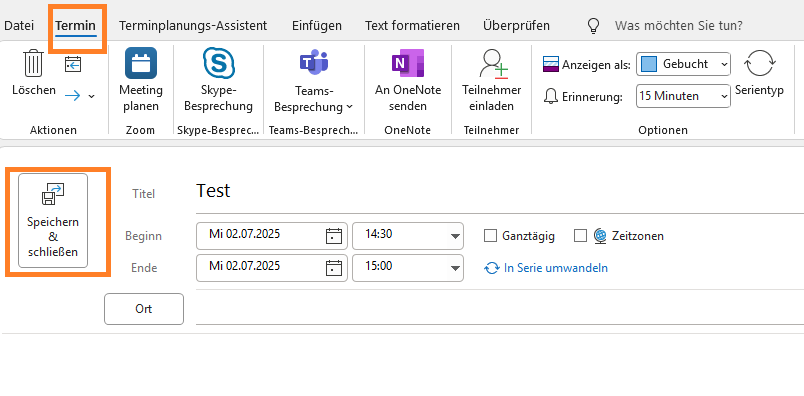 Kalender - Termin Speichern