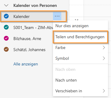 Kalender Teilen und Berechtigungen Outlook Online